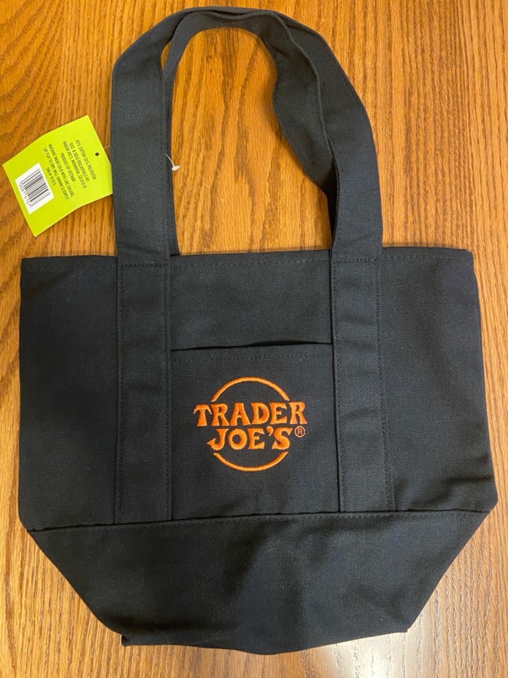 Trader Joe's Small Black Canvas Tote Bag with Orange Logo